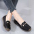 Women's black metal buckle sewn accents slip on shoe loafer 04