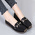Women's black metal buckle sewn accents slip on shoe loafer 05