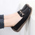 Women's black metal buckle sewn accents slip on shoe loafer 08