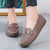 Women's brown metal buckle sewn accents slip on shoe loafer 02
