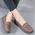 Women's brown metal buckle sewn accents slip on shoe loafer 07