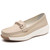 Women's beige metal ornaments buckle casual slip on shoe loafer 01