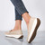 Women's beige metal ornaments buckle casual slip on shoe loafer 06