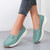 Women's green buckle strap casual slip on shoe loafer 07