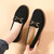 Women's black casual metal buckle suede slip on shoe loafer 02