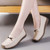 Women's beige casual metal buckle sewn accents slip on shoe loafer 02