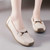 Women's beige casual metal buckle sewn accents slip on shoe loafer 03