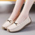 Women's beige casual metal buckle sewn accents slip on shoe loafer 07