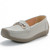 Women's grey casual metal buckle sewn accents slip on shoe loafer 01