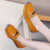 Women's yellow casual metal buckle sewn accents slip on shoe loafer 03