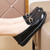 Women' black casual metal buckle sewn accents slip on shoe loafer 03