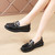 Women' black casual metal buckle sewn accents slip on shoe loafer 04