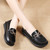 Women' black casual metal buckle sewn accents slip on shoe loafer 08