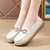 Women's beige casual metal buckle sewn accents slip on shoe loafer 03
