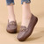Women's brown ornament buckle sewn accents penny slip on shoe loafer 06