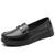 Women's black ornament buckle sewn accents slip on shoe loafer 01 Women's black ornament buckle sewn accents slip on shoe loafer 01