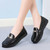 Women's black ornament buckle sewn accents slip on shoe loafer 04 Women's black ornament buckle sewn accents slip on shoe loafer 04