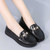 Women's black ornament buckle sewn accents slip on shoe loafer 08 Women's black ornament buckle sewn accents slip on shoe loafer 08