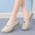 Women's beige ornament buckle sewn accents slip on shoe loafer 06