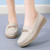 Women's beige ornament buckle sewn accents slip on shoe loafer 08