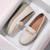 Women's beige ornament buckle sewn accents slip on shoe loafer 09