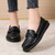 Women's black sewn accents penny slip on shoe loafer 02