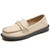 Women's beige sewn accents penny slip on shoe loafer 01