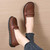 Women's brown sewn accents penny slip on shoe loafer 08