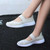 Women's beige knit check accents low cut slip on shoe 02