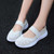 Women's beige knit check accents low cut slip on shoe 04