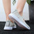 Women's beige knit check accents low cut slip on shoe 06