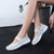 Women's beige knit check accents low cut slip on shoe 07