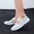 Women's beige knit check accents low cut slip on shoe 08