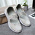 Women's beige knit check accents low cut slip on shoe 11