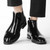 Men's black plain patent leather slip on shoe boot 07