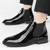 Men's black plain patent leather slip on shoe boot 04