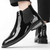 Men's black plain patent leather slip on shoe boot 03