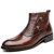 Men's brown pattern buckle strap side zip slip on shoe boot 01