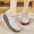 Women's grey sewn thread lace accents rocker bottom shoe 05