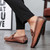 Men's brown retro croc skin pattern metal buckle slip on shoe loafer 04