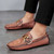 Men's brown retro croc skin pattern metal buckle slip on shoe loafer 05