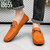 Men's brown weave pattern metal buckle slip on shoe loafer 02