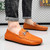 Men's brown weave pattern metal buckle slip on shoe loafer 03