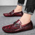 Men's red retro croc skin pattern metal buckle slip on shoe loafer 04