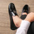 Men's black croc skin pattern metal buckle slip on shoe loafer 02