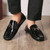 Men's black croc skin pattern metal buckle slip on shoe loafer 08