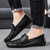 Men's black croc skin pattern metal buckle slip on shoe loafer 04