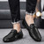 Men's black croc skin pattern metal buckle slip on shoe loafer 09