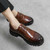 Men's brown retro croc skin pattern thick sole derby dress shoe 06