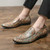 Men's brown mixed pattern print slip on dress shoe 02